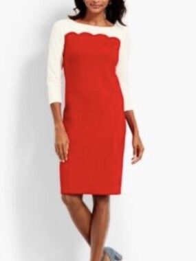 Talbots Red and White Scallop-Panel Sheath Dress